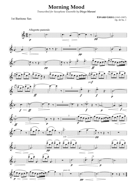 Peer Gynt Suite Op. 46 No. 1 for Saxophone Ensemble - Baritone Sax 1 (arr. Diego Marani)