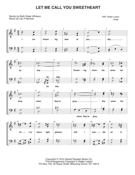 LET ME CALL YOU SWEETHEART (arr. Walter Latzko)