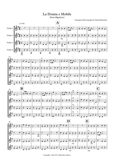 La Donna e Mobile (from Rigoletto) for Violin Quartet (arr. David Burndrett)