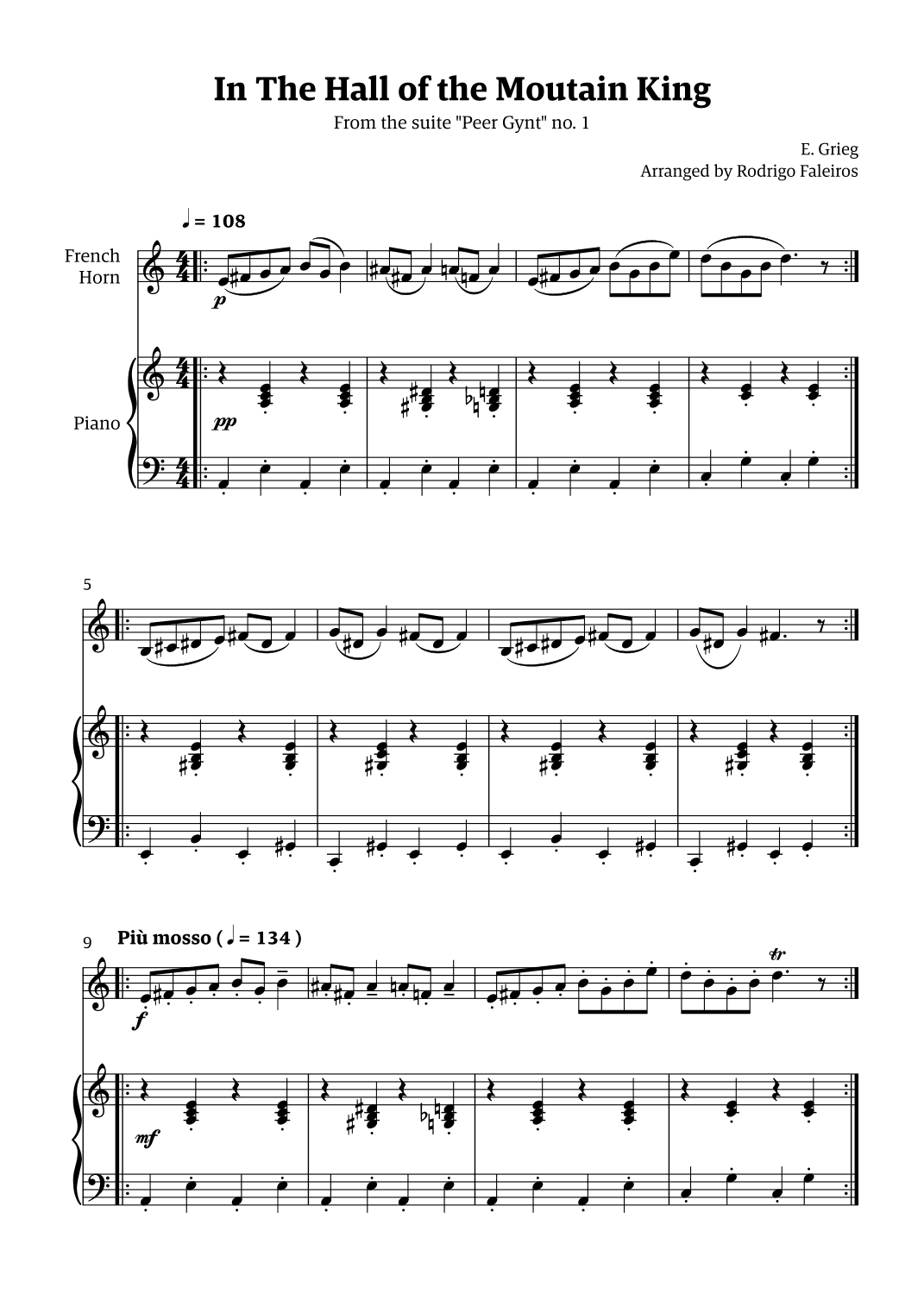 In the Hall of the Mountain King (for french horn solo w/ piano accompaniment) (arr. Rodrigo Faleiros)