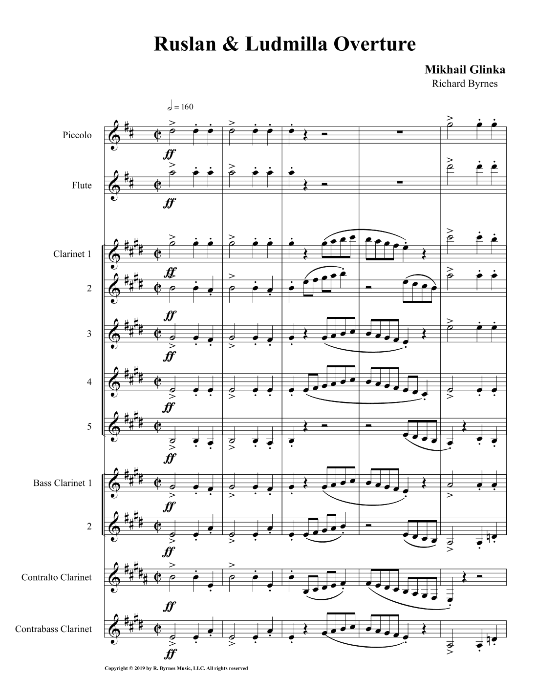 Ruslan & Ludmilla Overture (Clarinet Nonet + Piccolo & Flute) (arr. Richard Byrnes)