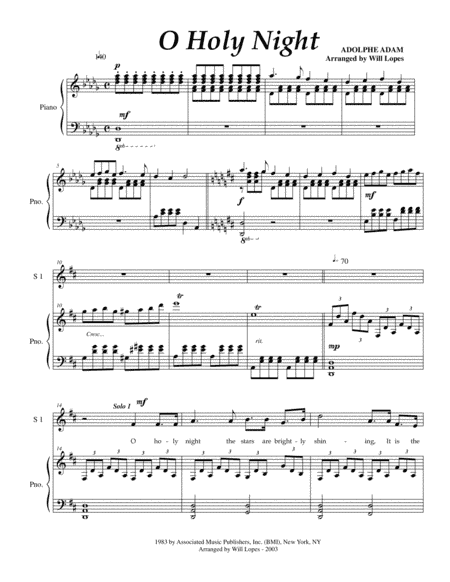 Holy Night (SATB, Duet with Piano and optional narration) (arr. Will Lopes)