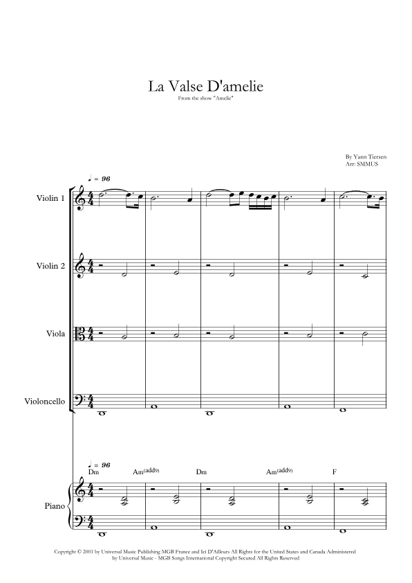La Valse D'amelie (arr. SMMUS)
