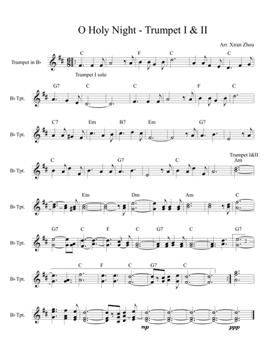 O Holy Night - Trumpet Duet and Piano Chords (arr. Xiran Zhou)