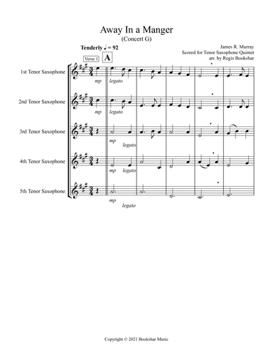 Away in a Manger (G) (Tenor Saxophone Quintet) (arr. Regis Bookshar)