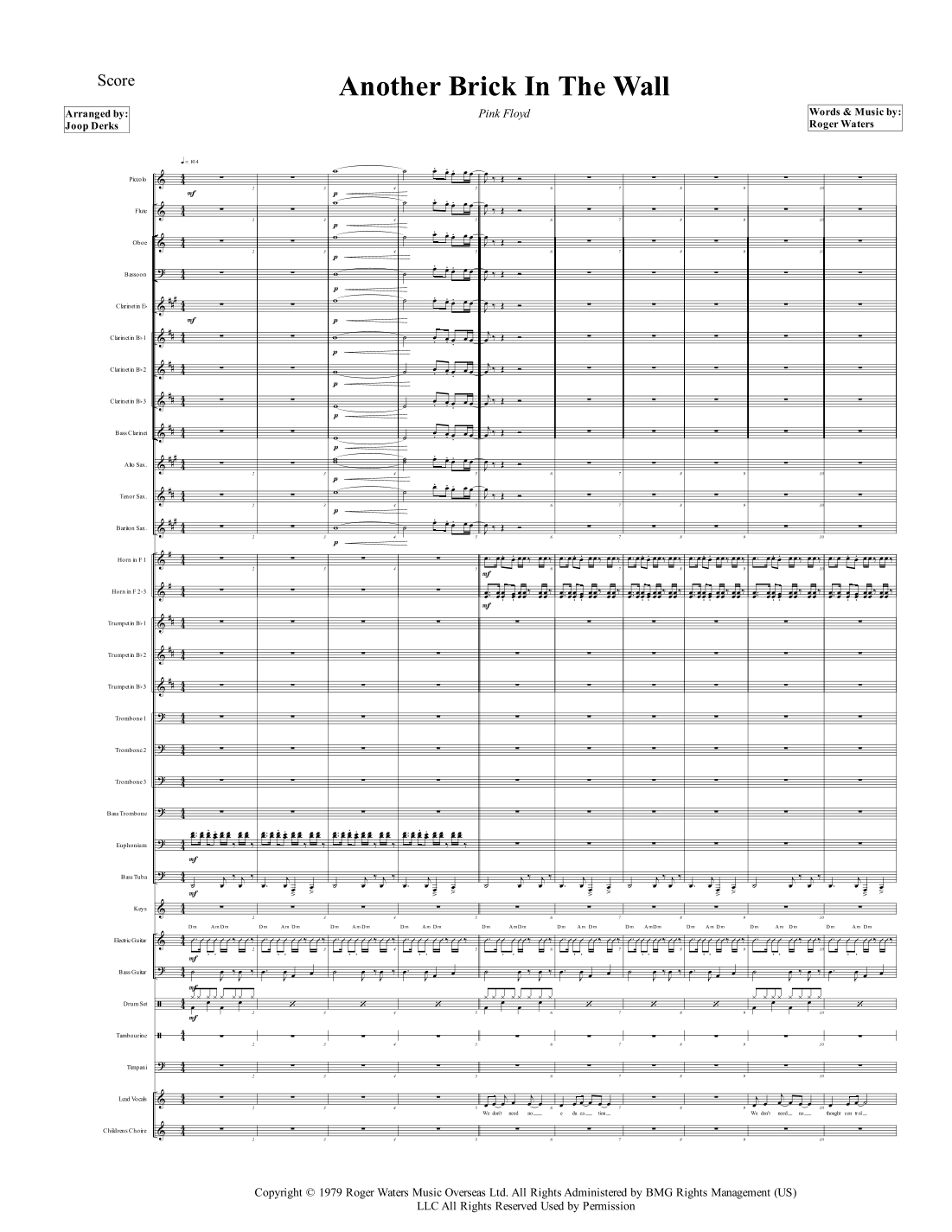 Another Brick In The Wall (arr. Joop Derks)