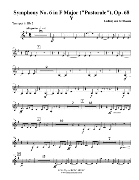 Beethoven Symphony No. 6, Pastorale, Movement V - Trumpet in Bb 2 (Transposed Part), Op. 68 (arr. Doug Clyde)