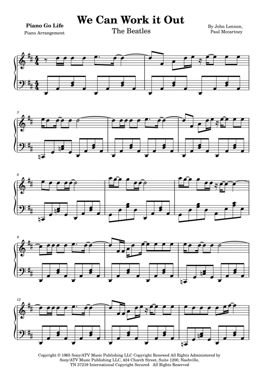 We Can Work It Out (arr. Piano Go Life)
