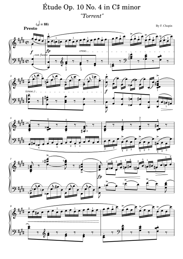 F. Chopin Etude Op.10 No.4 in C? minor "Torrent" (With Finger Number),Original Edition,Piano Solo (arr. poon)
