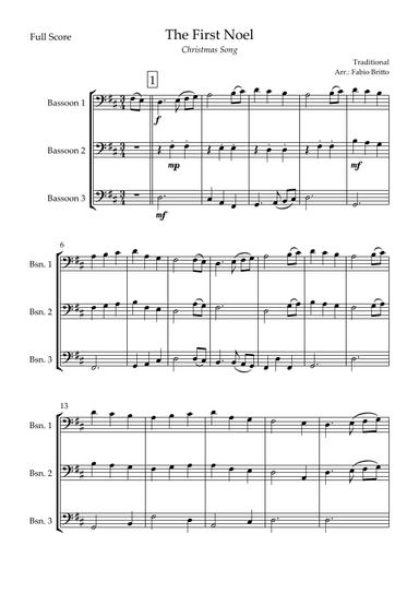 The First Noel (Christmas Song) for Bassoon Trio (arr. Fabio Britto)