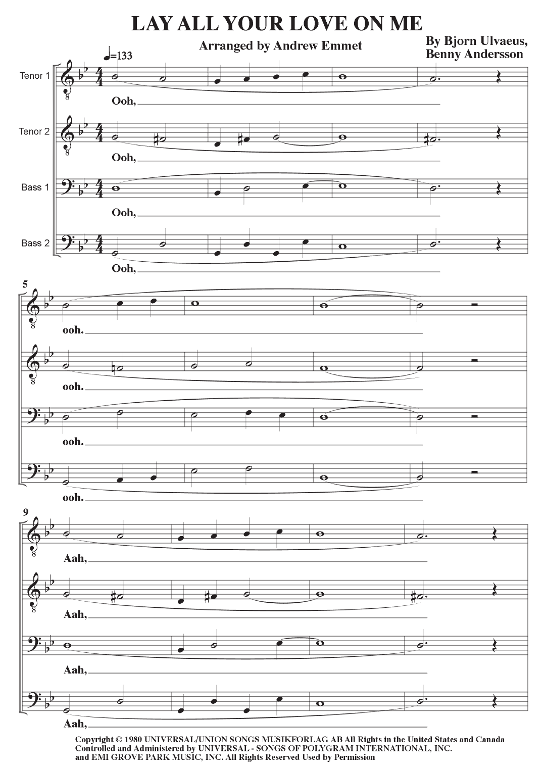 Lay All Your Love On Me (arr. Andrew Emmet)