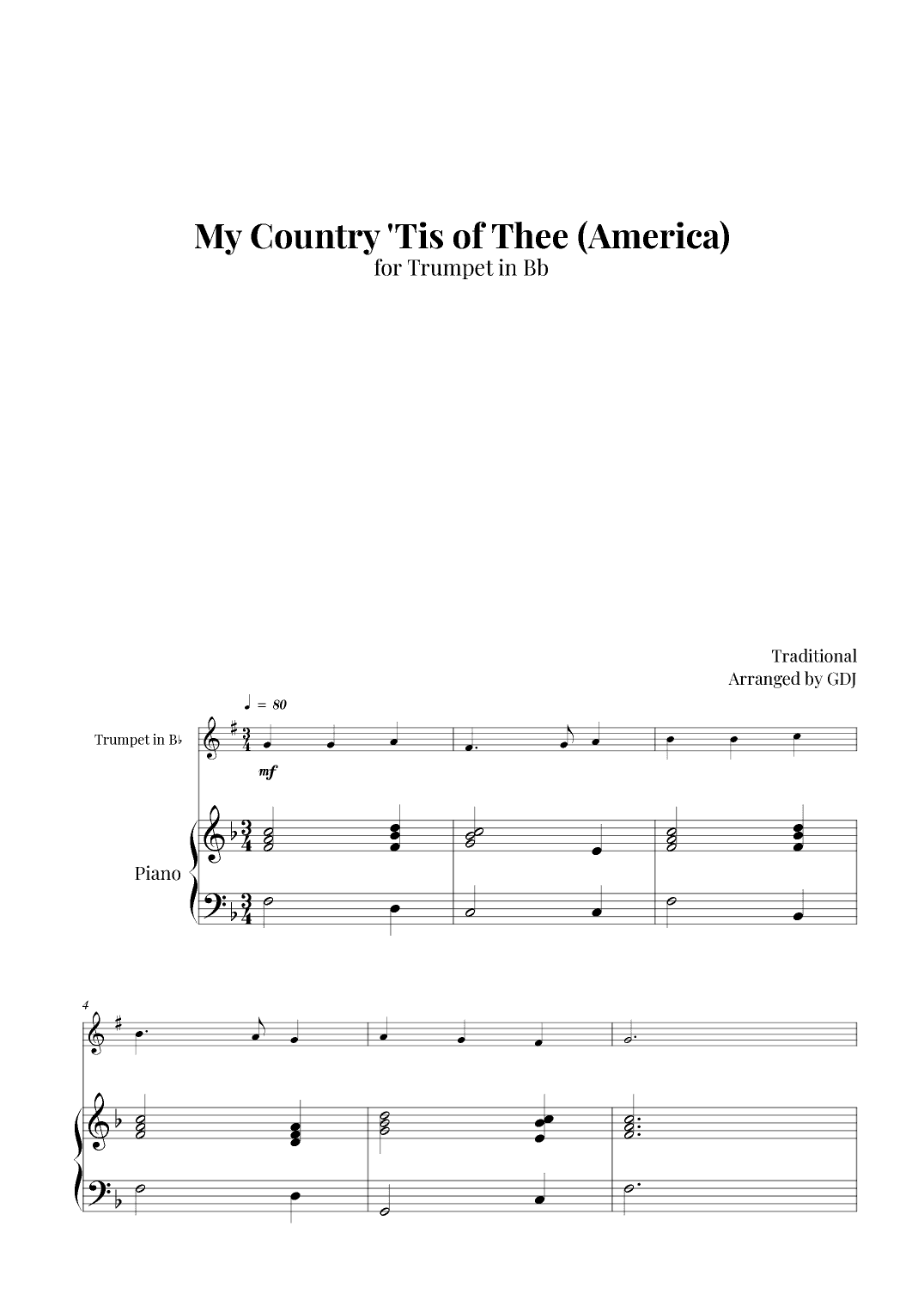 My Country 'Tis of Thee (America) (arr. GDJ)
