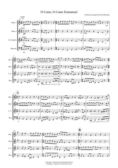 O Come, O Come Emmanuel for Double Reed Quartet (arr. David Burndrett)