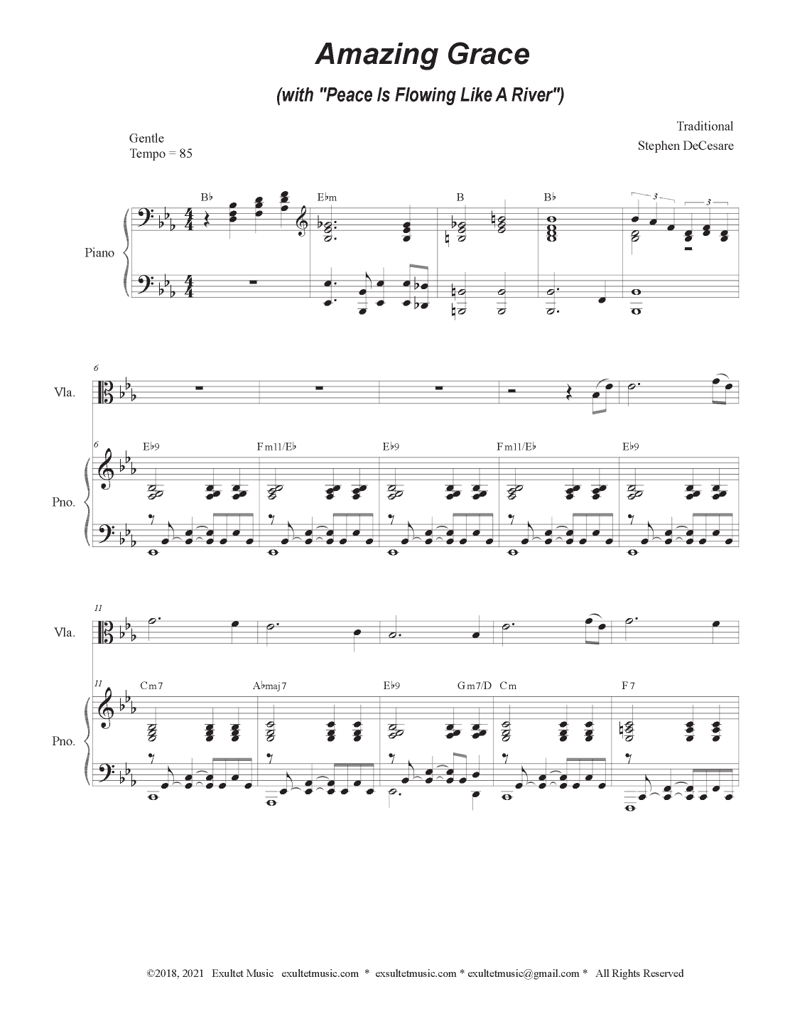 Amazing Grace (with "Peace Is Flowing Like A River") (Viola solo and Piano) (arr. Stephen DeCesare)