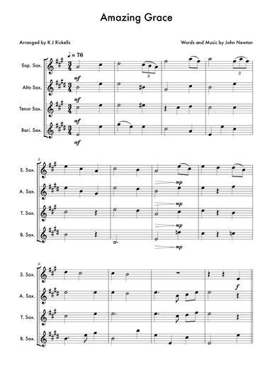 Amazing Grace - Saxophone Quartet (arr. K J Rickells)
