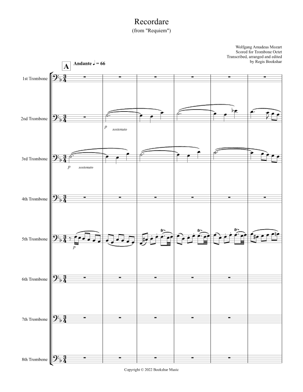 Recordare (from "Requiem") (F) (Trombone Octet) (arr. Regis Bookshar)