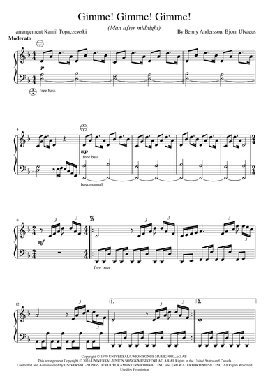 Gimme! Gimme! Gimme! (a Man After Midnight) (arr. Kamil Topaczewski)
