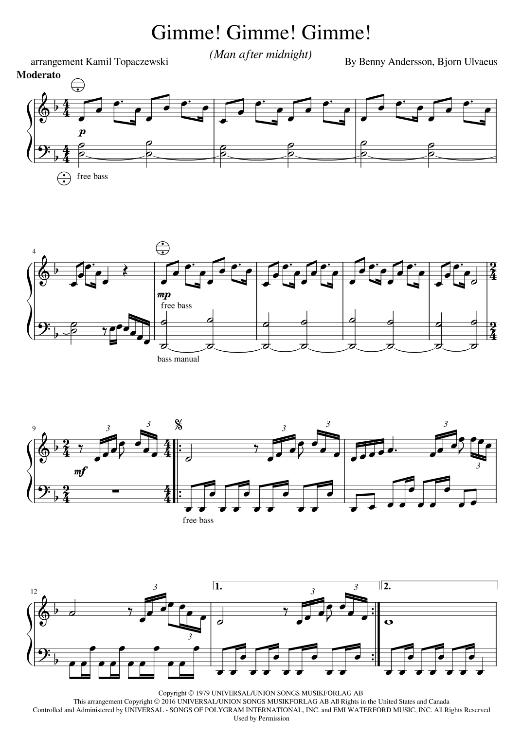 Gimme! Gimme! Gimme! (a Man After Midnight) (arr. Kamil Topaczewski)