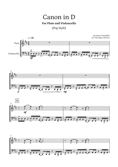 Canon in D (Pop Style) - For Flute and Cello (arr. Henrique Oliveira)