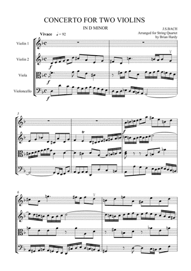Bach 'Double' Violin Concerto - Vivace (arr. Brian Hardy - Bacchus Quartet)