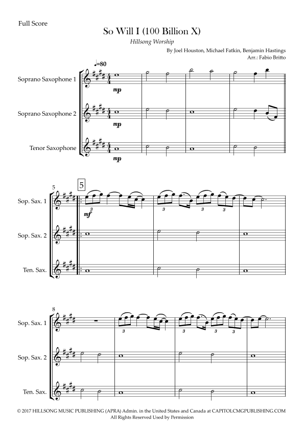 So Will I (100 Billion X) (arr. Fabio Britto)