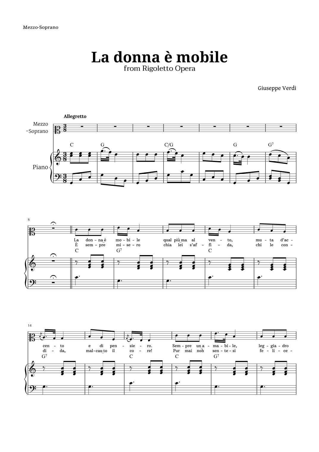 La donna è mobile in C major for Mezzo Soprano and Piano (arr. Langanho)