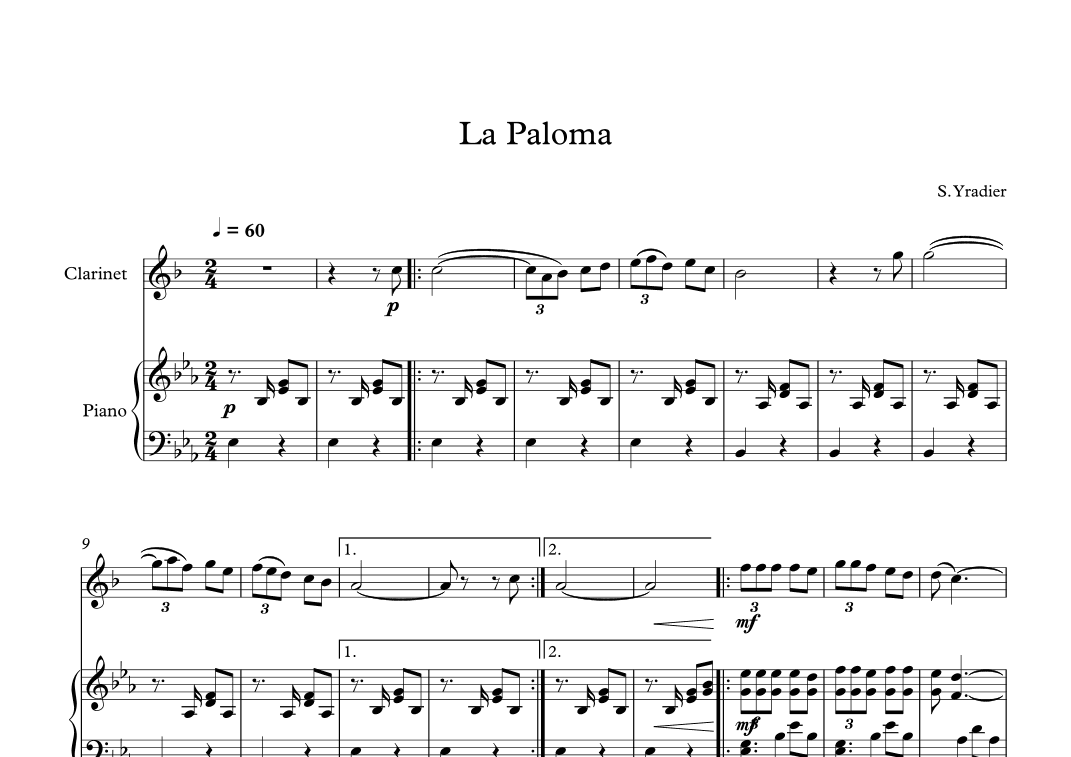 La Paloma - Sebastian Yradier (Clarinet + Piano) (arr. Digital Book Music)