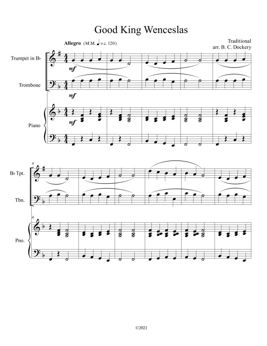 Good King Wenceslas (Trumpet and Trombone Duet with Piano Accompaniment) (arr. B. C. Dockery)