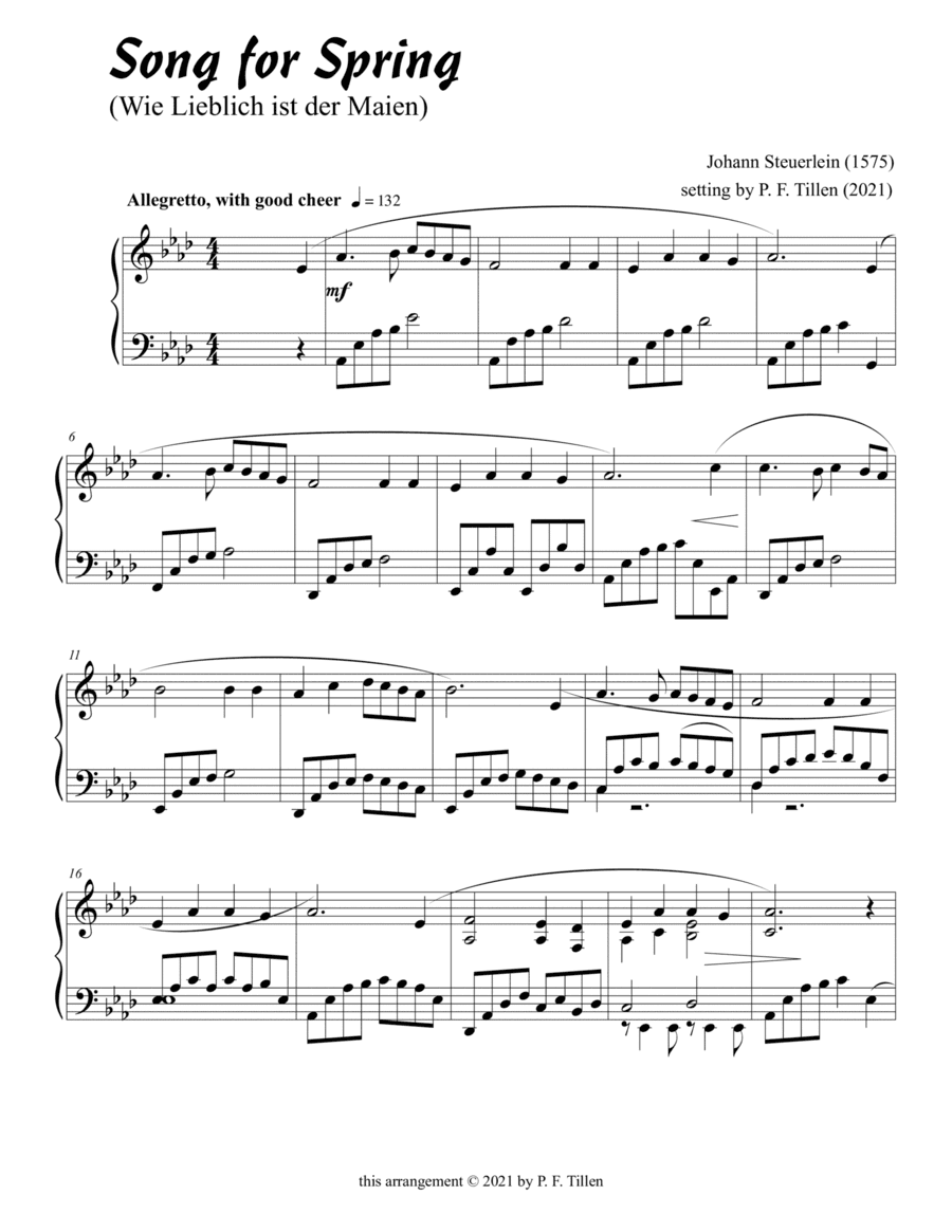 Song for Spring (Wie Lieblich ist der Maien) (arr. setting by P. F. Tillen (2021))
