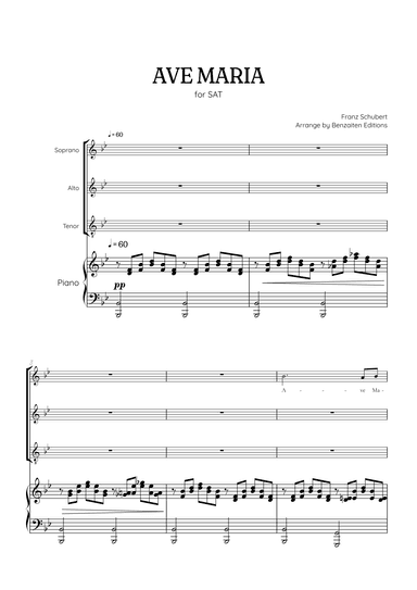 Schubert Ave Maria • SAT choir sheet music with piano accompaniment (arr. Benzaiten Editions)