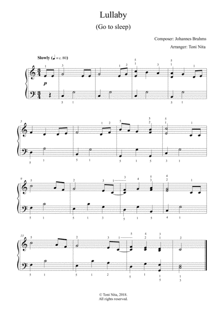 Lullaby (easy piano) (arr. Toni Nita)