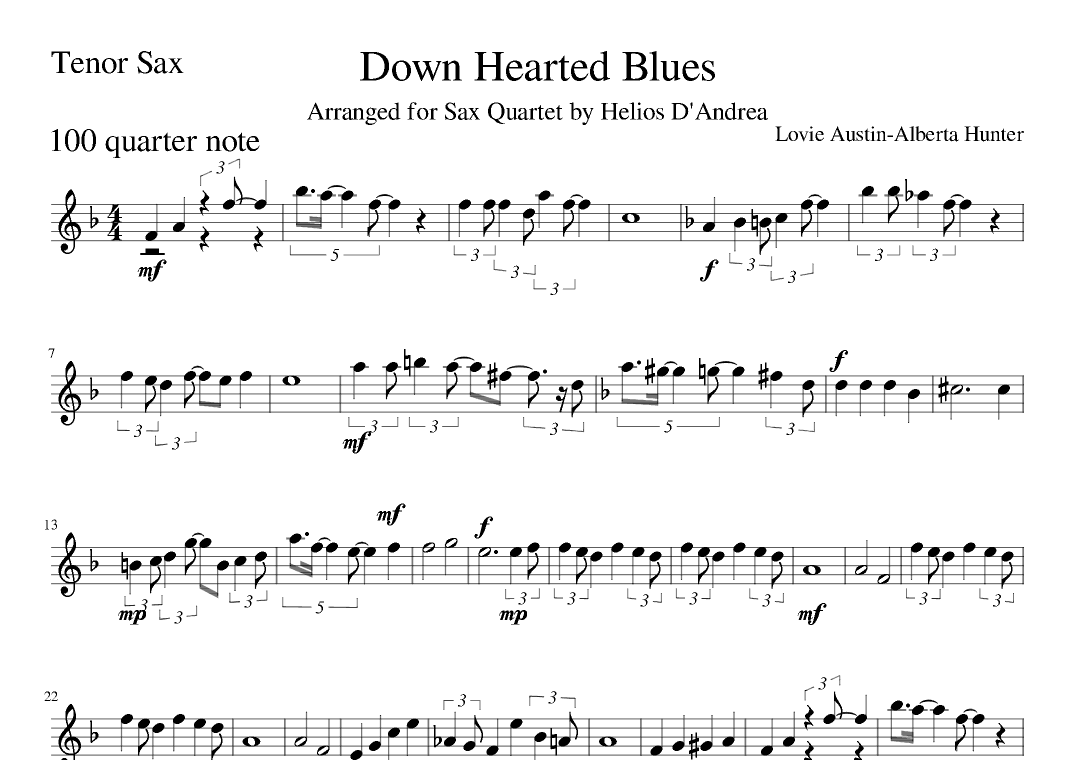 Down Hearted Blues (arr. Helios D'Andrea)