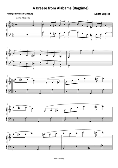 "A Breeze From Alabama" by Scott Joplin, easy version by Leah Ginzburg (arr. Leah Ginzburg)