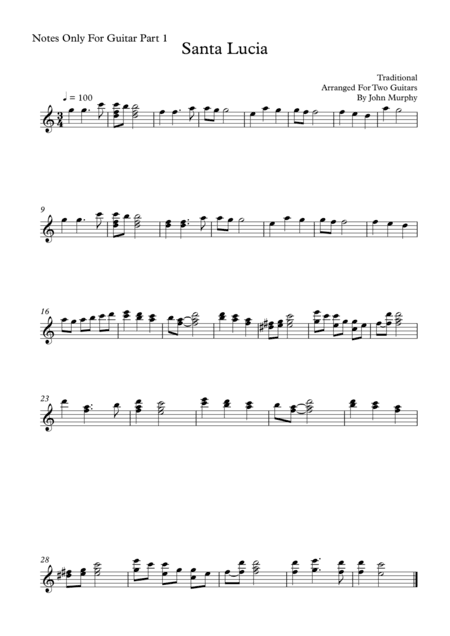 Santa Lucia For Guitar Duo Notes Only For Guitar Part 1 (arr. John Murphy)