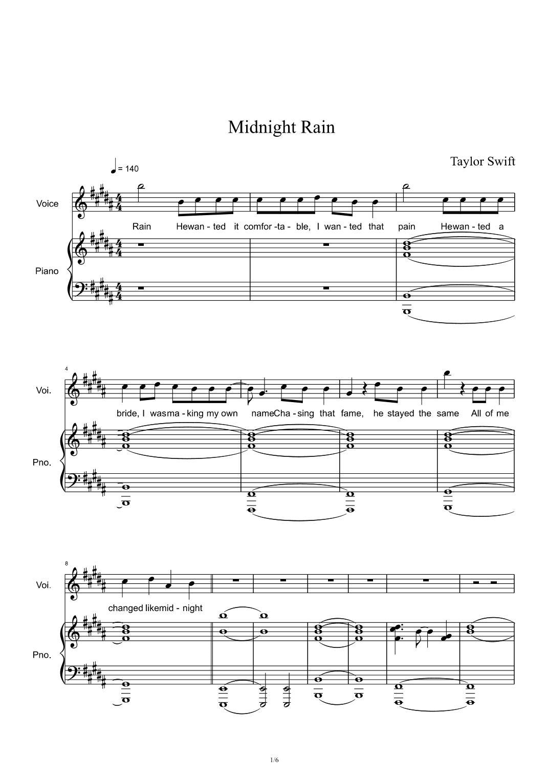 Midnight Rain (arr. Taylor Swift)