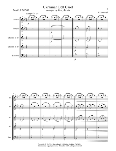 Ukrainian Bell Carol - Carol of the Bells WOODWIND TRIO (for woodwind trio) (arr. Sherry Lewis Publishing)
