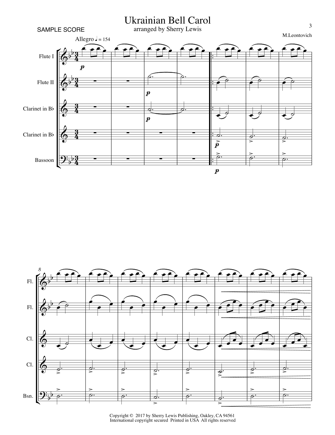 Ukrainian Bell Carol - Carol of the Bells WOODWIND TRIO (for woodwind trio) (arr. Sherry Lewis Publishing)