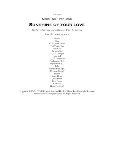 Sunshine Of Your Love (arr. John Hoesly)