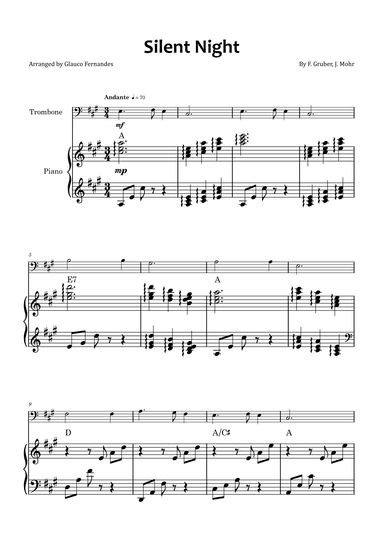 Silent Night - Trombone and piano with chord symbols (arr. Glauco Fernandes)