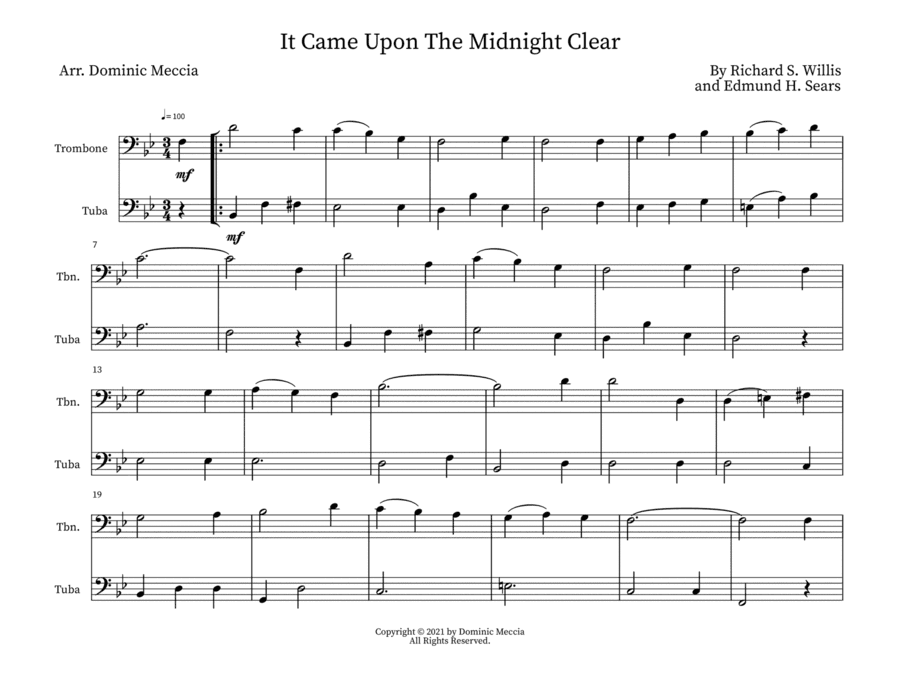 It Came Upon The Midnight Clear- Trombone and Tuba Duet (arr. Dominic Meccia)