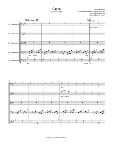 Canon (Pachelbel) (Bb) (Euphonium Quintet - Bass Clef) (arr. Regis Bookshar)