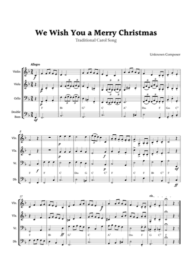 We Wish you a Merry Christmas for String Ensemble with Chords (arr. Rika K.)