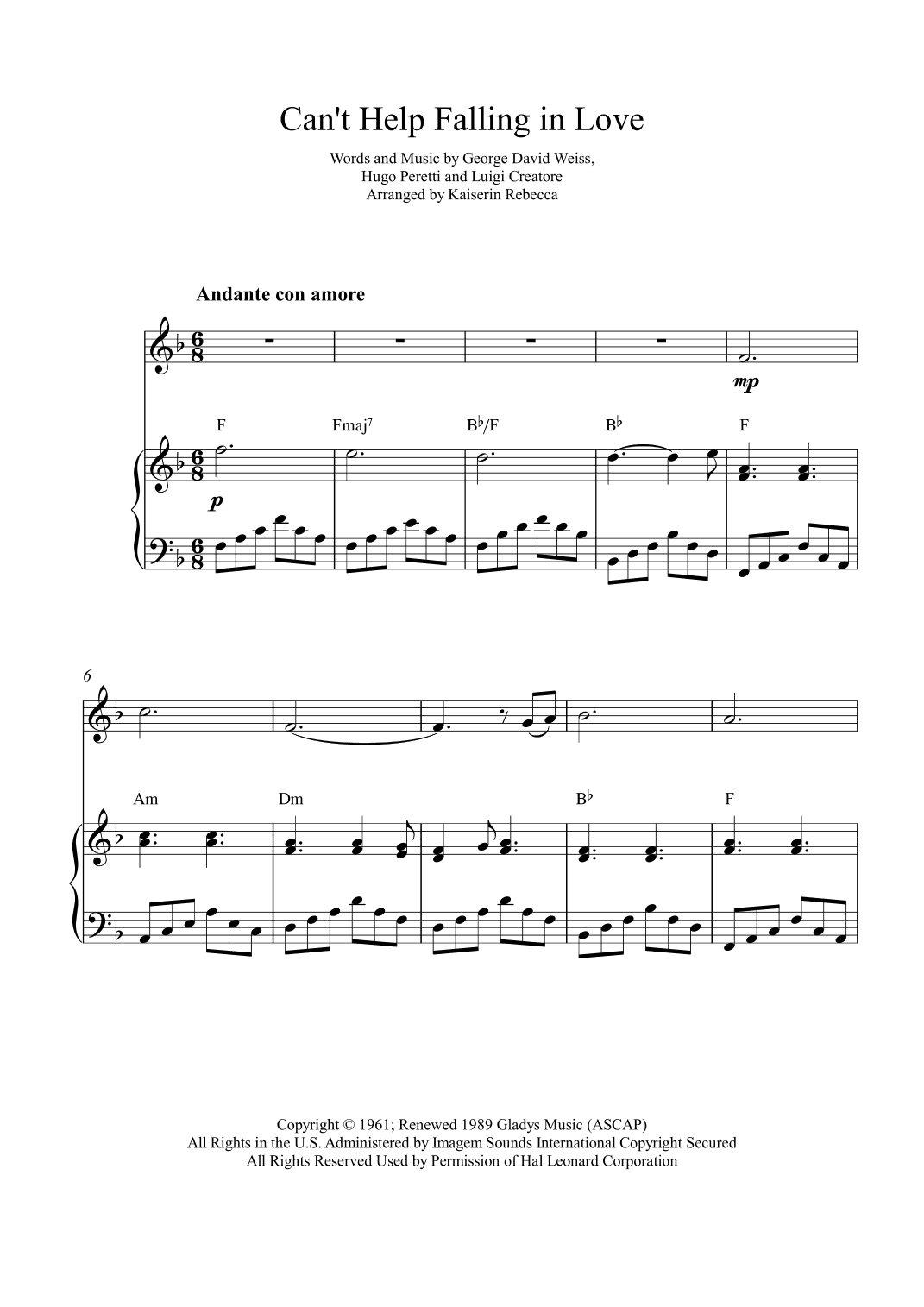 Can't Help Falling In Love (arr. Kaiserin Rebecca)