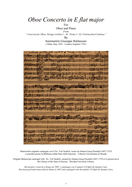 Sammartini - Concerto in E flat major CSSgb4 for Oboe and Piano (arr. Santino Cara)