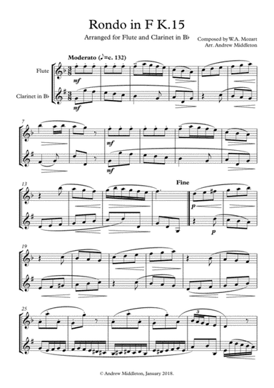 Rondo in F K15 arranged for Flute and Clarinet (arr. Andrew Middleton)