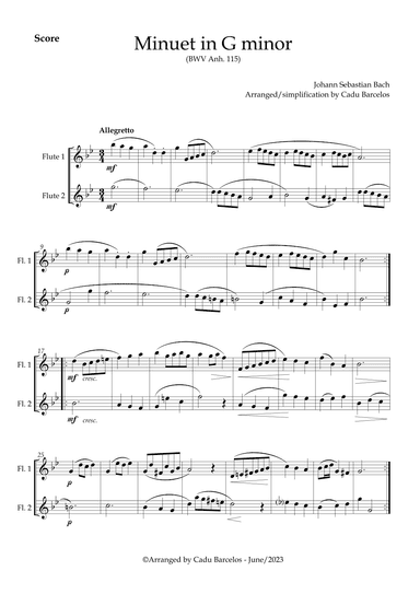 Minuet in G minor BWV anh 115 (Bach) 2 Flutes (arr. Cadu Barcelos)