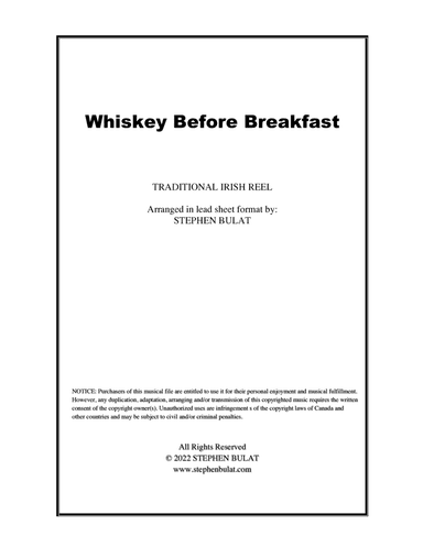 Whiskey Before Breakfast (Irish Traditional) - Lead sheet in original key of D (arr. Stephen Bulat)