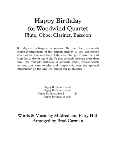 Happy Birthday for Woodwind Quartet (arr. Brad Carman)