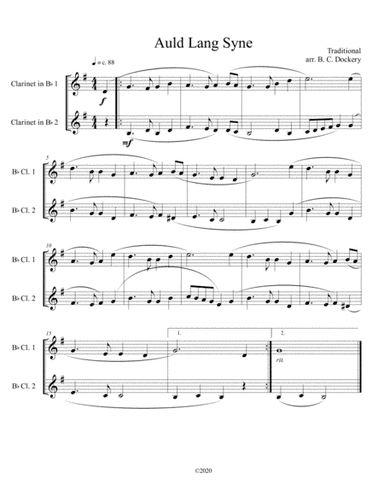 Auld Lang Syne (clarinet duet) (arr. B. C. Dockery)
