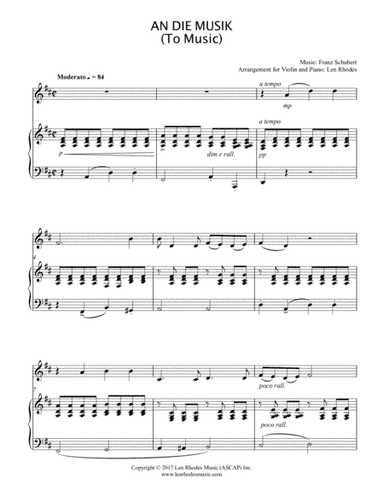 An Die Musik (To Music) - Franz Schubert - Violin and Piano (arr. Len Rhodes)